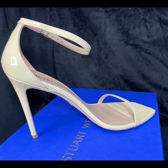 Stuart Weitzman SIZE 11.5 Nudist Curve 100 Sandal leather Vanilla Ankle-Strap - Picture 3 of 16
